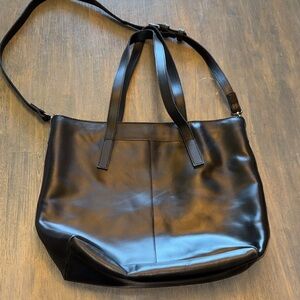 ABLE Black Leather Tote Bag with Strap